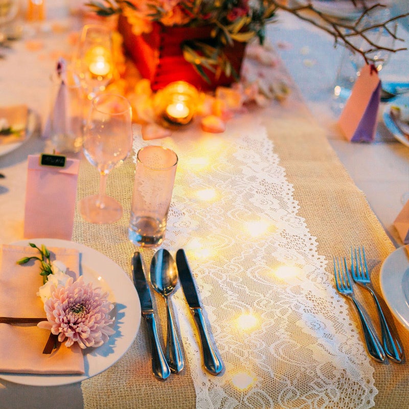 Xinnun 6 Pack Burlap Table Runner with LED String Lights, Modern Rustic Lace Natural Vintage Boho Jute Wedding Table Decor for Farmhouse Thanksgiving Christmas(Thanksgiving Harvest Style,12x70 Inches) - Image 4