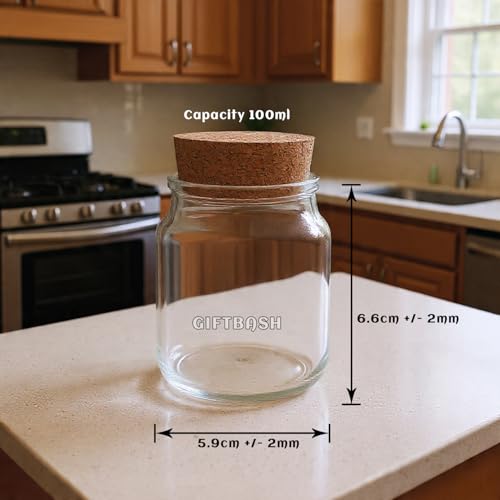 GIFTBASH Premium Glass Round Jar with Classic Wooden Cork LID, Set of 4, 100ml Each, For Making Transparent | BPA Free | Kitchen Storage | Kitchen Organizer | For Candle Making | Multipurpose Use (4) - Image 3