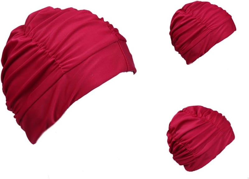 Ewandastore Colorful Pleated Nylon Cloth Swim Cap Large Swimming Cap Hot Spring Bathing Caps for Adult Men Women Long Hair - Image 2