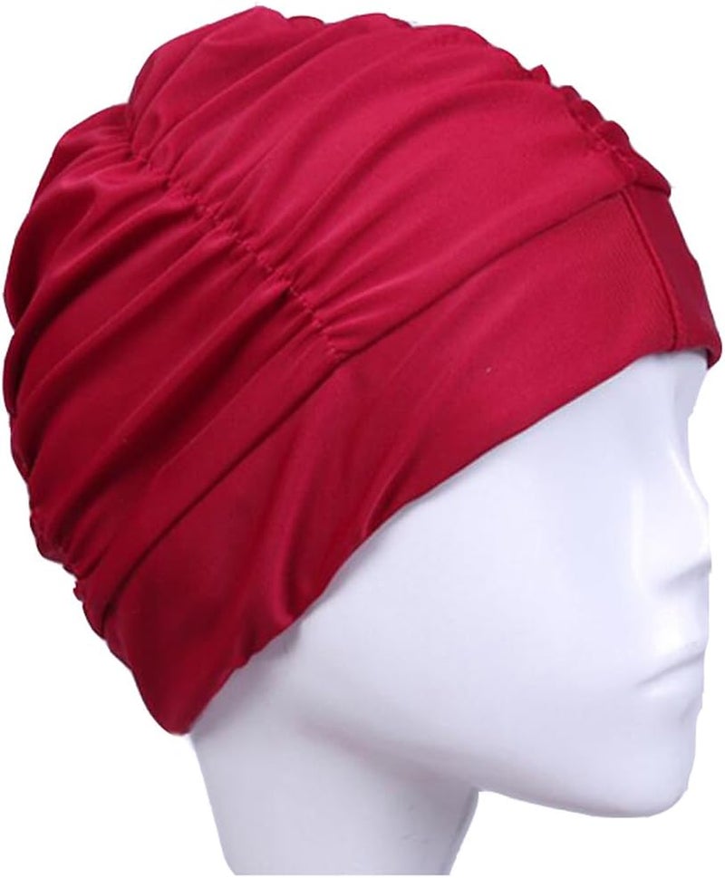 Ewandastore Colorful Pleated Nylon Cloth Swim Cap Large Swimming Cap Hot Spring Bathing Caps for Adult Men Women Long Hair - Image 1
