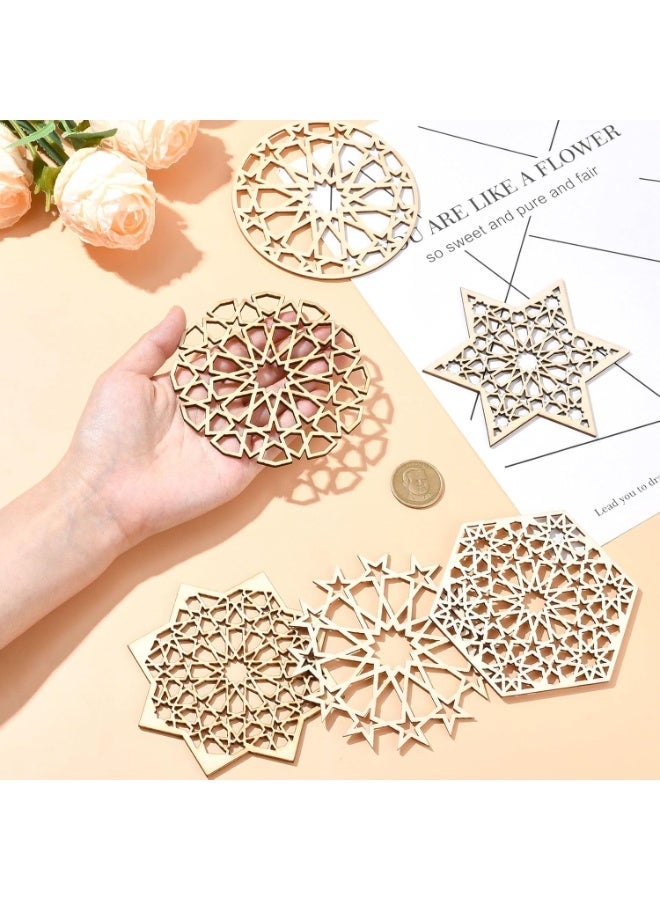 6 Styles Hollow Star Theme Wooden Drink Coasters Snowflake Hexagon Celestial Elegant Cup Mat for Drink Coffee Table Work Office Desk Kitchen Housewarming Gifts - Image 2