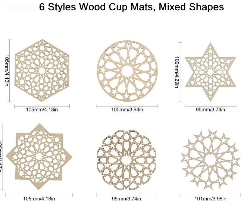 6 Styles Hollow Star Theme Wooden Drink Coasters Snowflake Hexagon Celestial Elegant Cup Mat for Drink Coffee Table Work Office Desk Kitchen Housewarming Gifts - Image 3