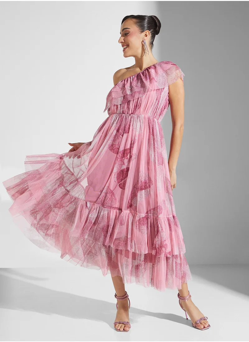 ليس اند بيدز Floral One Shoulder Tiered Dress