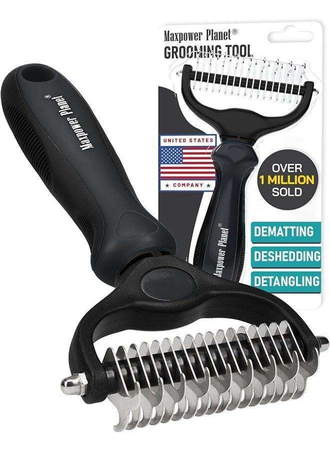 Maxpower Planet Pet Grooming Brush - Double Sided Shedding and Dematting Undercoat Rake Comb for Dogs and Cats,Extra Wide,Black - Image 1