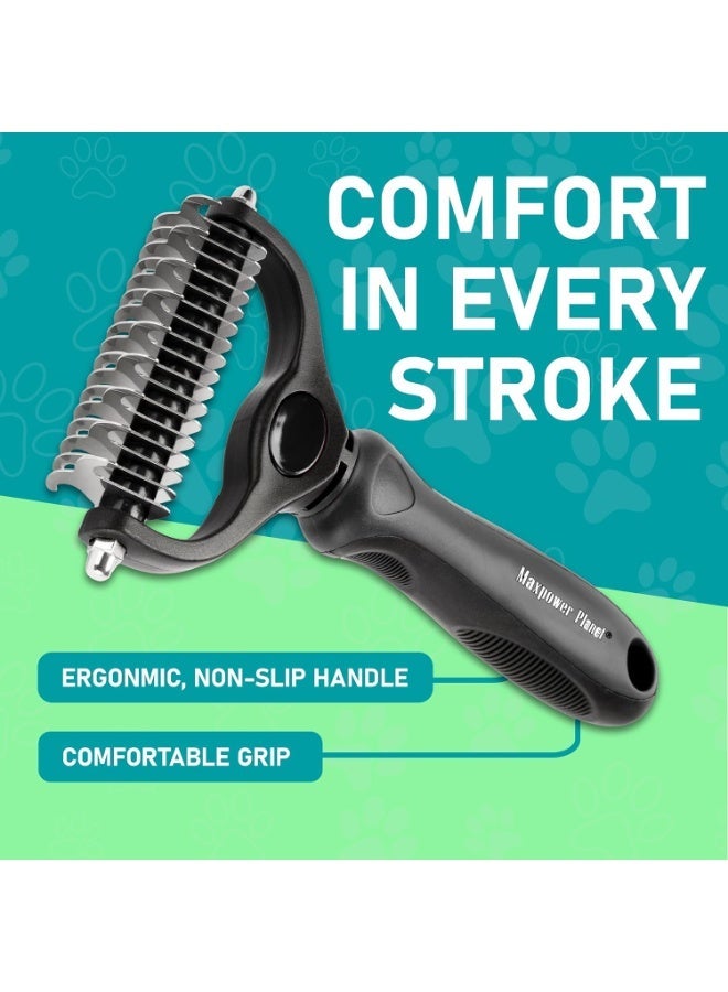Maxpower Planet Pet Grooming Brush - Double Sided Shedding and Dematting Undercoat Rake Comb for Dogs and Cats,Extra Wide,Black - Image 5