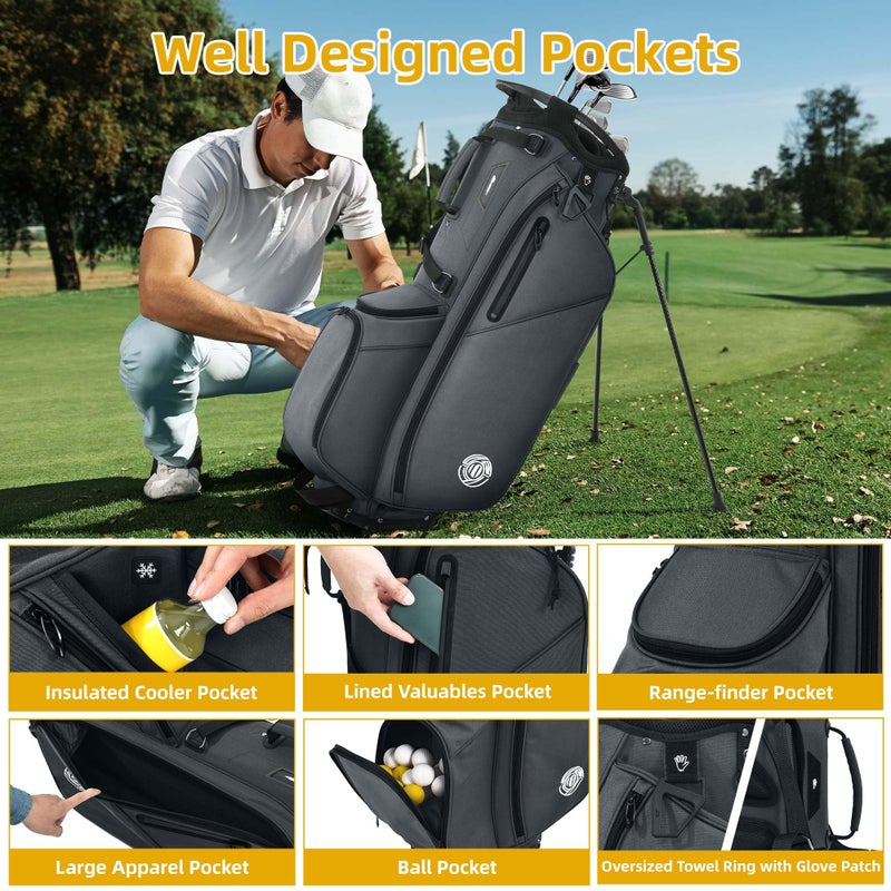 Shopsource 14 Way Golf Stand Bag, Lightweight Golf Bag with Stand for Men Women, Standing Golf Club Bags with Padded Ergonomic Double Strap, Full Length Dividers, Multiple Pockets, Rain Hood - Image 3