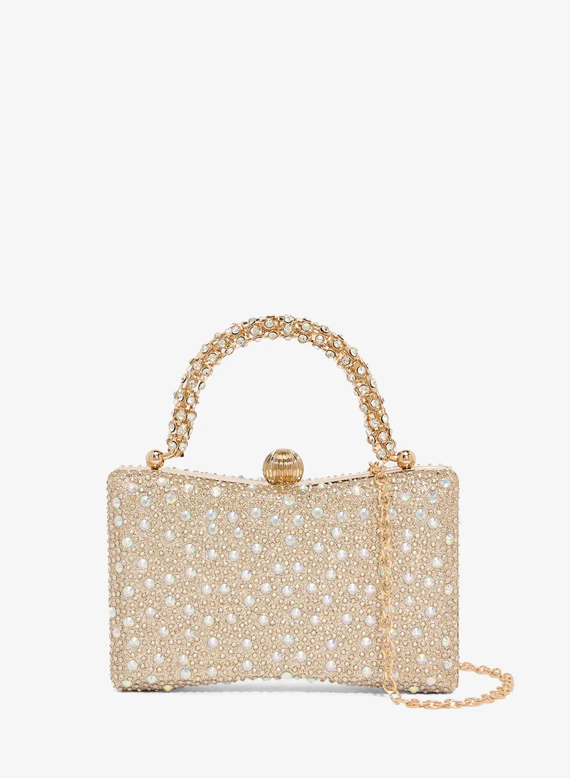 Gold Detailed Diamonte Embellished Handle Bag