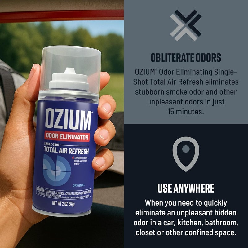 Ozium Air Freshener Odor Eliminator, 2oz Single Shot Total Air Refresh & Car Air Freshener – Carbon Black – 4 Pack - Image 3