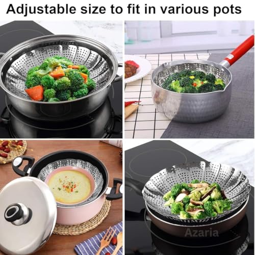 Fuelbyte Vegetable Steamer Basket - Premium Stainless Steel Steamer for Kitchen | Momos Maker Steamer | Folding Expandable Steamer for Vegetables | Vegetable Steamer for Cooking - Image 3