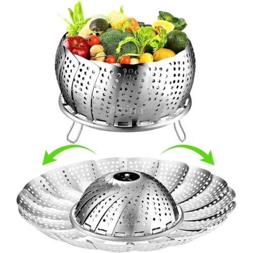 Fuelbyte Vegetable Steamer Basket - Premium Stainless Steel Steamer for Kitchen | Momos Maker Steamer | Folding Expandable Steamer for Vegetables | Vegetable Steamer for Cooking - Image 1
