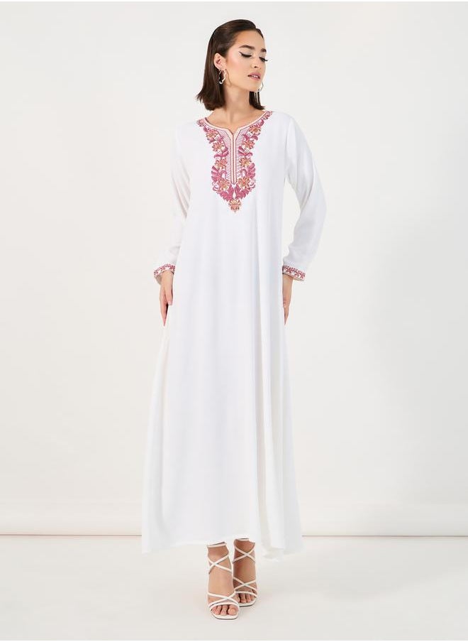 Styli - Embroidered Notch Neck Jalabiya - Image 1