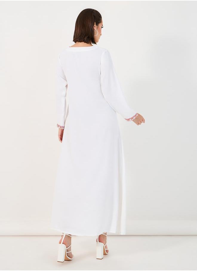 Styli - Embroidered Notch Neck Jalabiya - Image 1