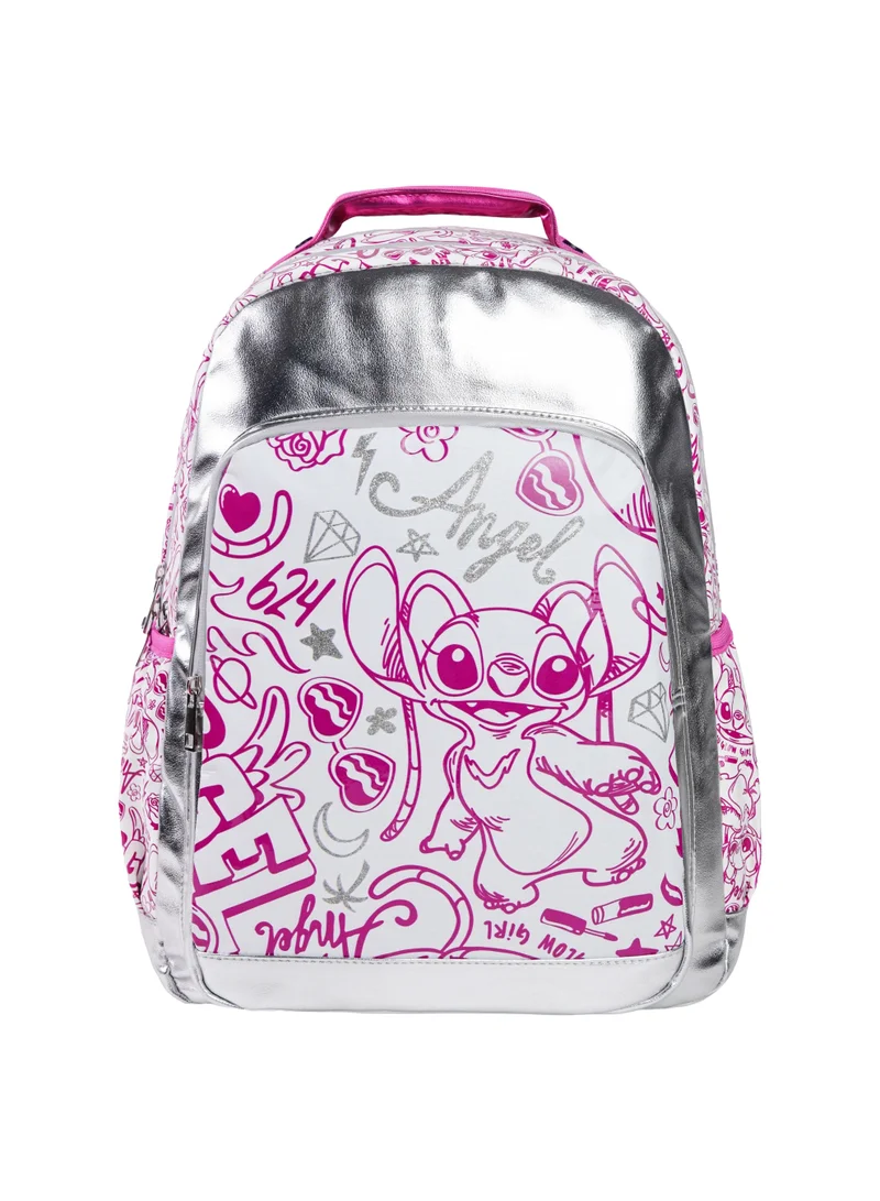 ديزني Disney Stitch Angel Premium Backpack 17.5" – Official Lilo & Stitch Angel School Backpack, Large Capacity Travel & Laptop Backpack, Fashion Multi-Pocket Book Bag for Teens | Water Resistant  | Girls School Bag