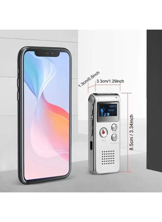 مسجل صوتي رقمي قابل لإعادة الشحن عبر منفذ USB سعة 8 جيجابايت، فضي، سعة تسجيل تصل إلى 650 ساعة، مشغل MP3 مدمج وصغير الحجم - Image 3