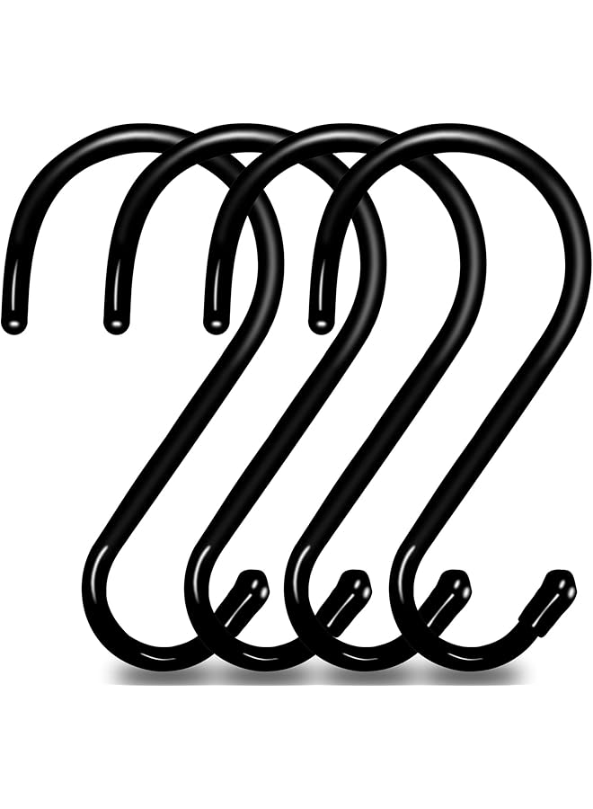 PROMASS promass 4 Pack Large S Hooks for Hanging Heavy Duty, 6 inch Non Slip Vinyl Coated Metal Closet S Hooks for Hanging Kitchen Utensil Pot Pan Cups Clothes Jeans Towels Hats Bags Plants (Black)  - Image 1