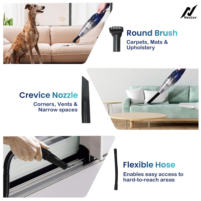 nexlev مكنسة كهربائية محمولة وعصا 2 في 1 | شفط 17500 PA | تنظيف جاف للمنزل والمكتب | فلتر HEPA قابل للغسل | 4 رؤوس قابلة للتعديل | بدون كيس | تنظيف عميق للأريكة والسرير والنوافذ والمزيد | VC-01 - Image 4