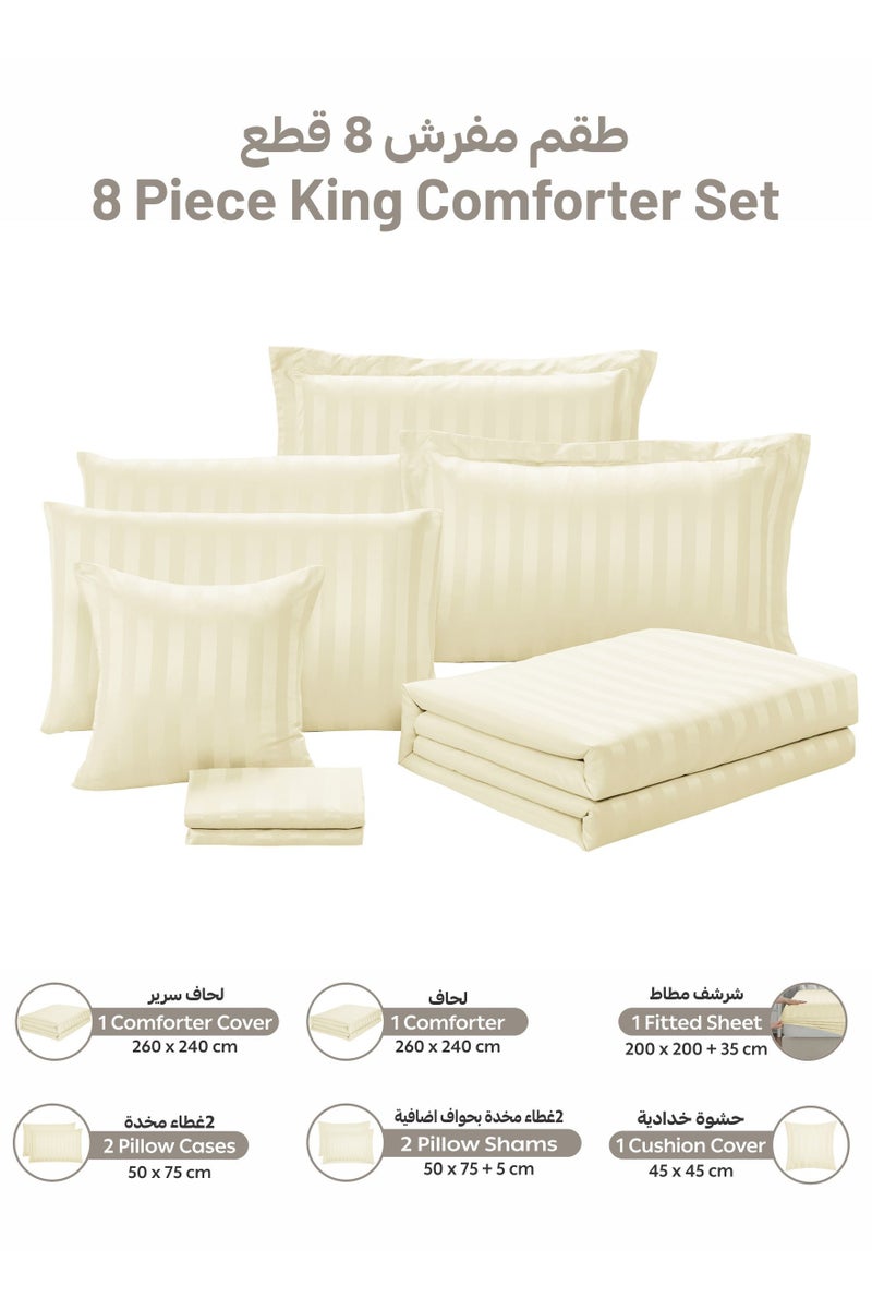 Donetella Striped Comforter Set, King Size (260x240 cm), 8-Piece Hotel Bedding with 350 GSM Filling – Comforter, Comforter Cover, Fitted Sheet, Pillowcases & Cushion Cover  - Image 4