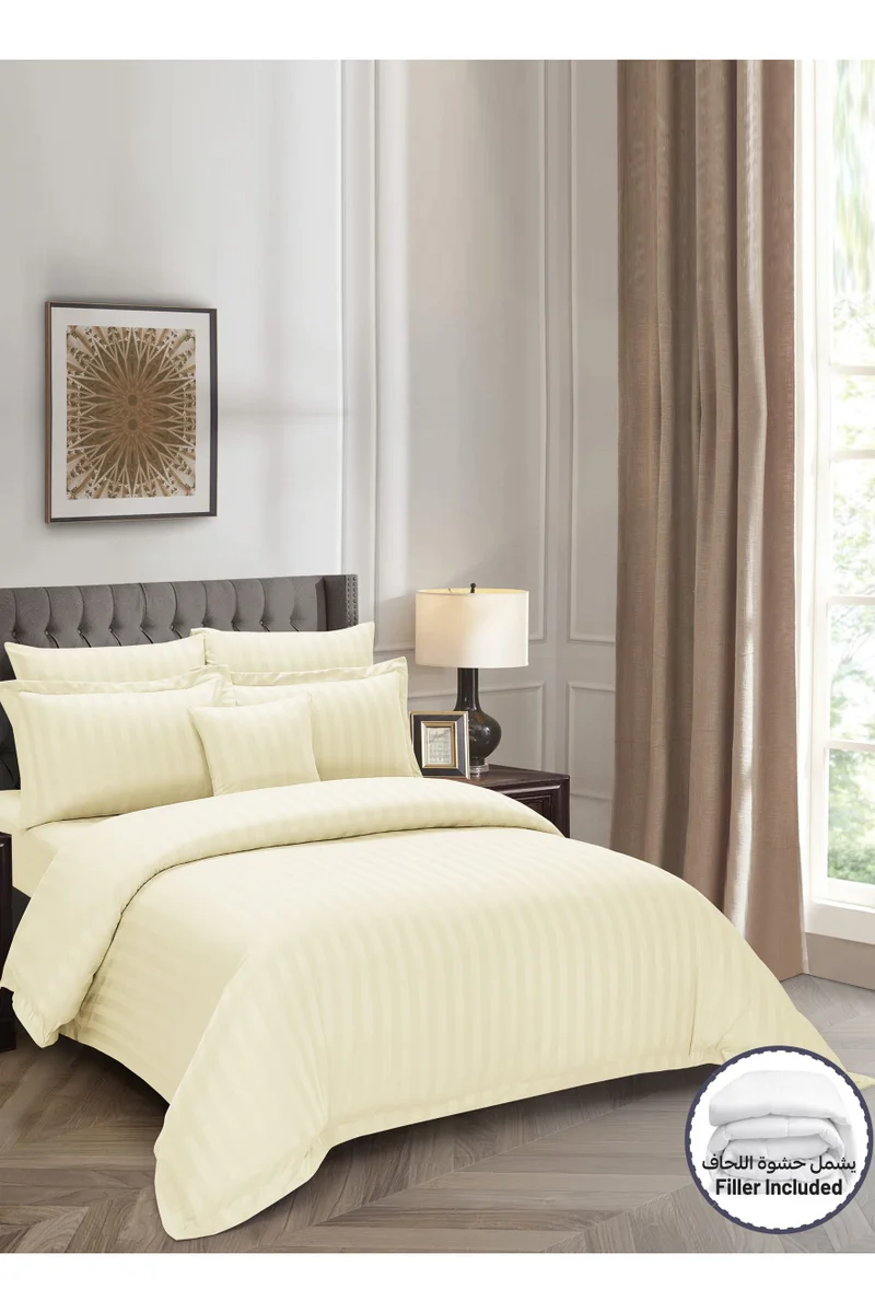 دوناتيلا Striped Comforter Set, King Size (260x240 cm), 8-Piece Hotel Bedding with 350 GSM Filling – Comforter, Comforter Cover, Fitted Sheet, Pillowcases &amp; Cushion Cover