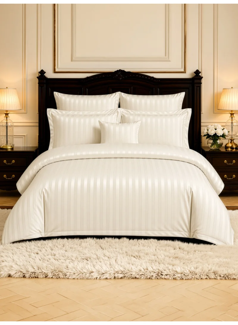 Striped Comforter Set, King Size Fits 200x200cm, 8-Piece Hotel Bedding with 350 GSM Filling – Comforter, Comforter Cover, Fitted Sheet, Pillowcases & Cushion Cover