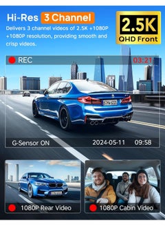 LAESO 3 Channel WiFi Dash Cam Front and Rear Inside, 4K+1080P Dash Camera with Hardwire kit, 2.5K+1080P+1080P Car Camera with 64GB Card, HDR, G-Sensor, Loop Recording, 24H Parking Mode, App Control  - Image 3