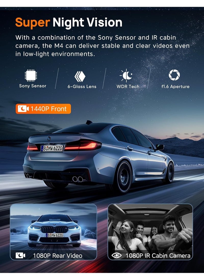 LAESO - 3 Channel WiFi Dash Cam Front and Rear Inside, 4K+1080P Dash Camera with Hardwire kit, 2.5K+1080P+1080P Car Camera with 64GB Card, HDR, G-Sensor, Loop Recording, 24H Parking Mode, App Control - Image 1