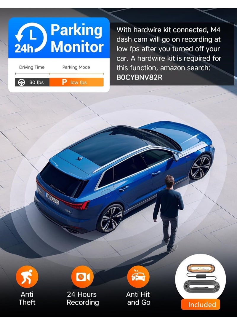 LAESO - 3 Channel WiFi Dash Cam Front and Rear Inside, 4K+1080P Dash Camera with Hardwire kit, 2.5K+1080P+1080P Car Camera with 64GB Card, HDR, G-Sensor, Loop Recording, 24H Parking Mode, App Control - Image 1