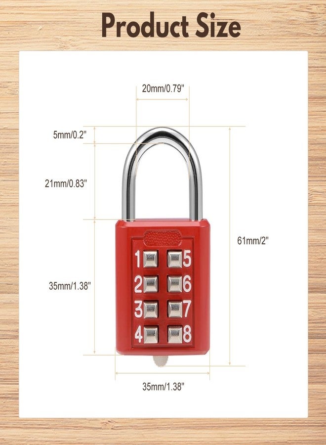MroMax 1Pcs 8-Digit Combination Padlock Push Button Lock for Locker Gym, Case, Drawer, Toolbox Red - Image 3