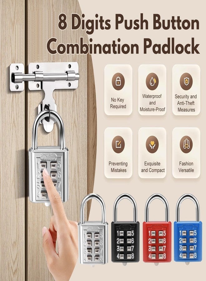 MroMax 1Pcs 8-Digit Combination Padlock Push Button Lock for Locker Gym, Case, Drawer, Toolbox Red - Image 2