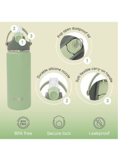BEOLA Insulated Water Bottle with Straw Lid and Wide Mouth - 550 ml, Forest Green  - Image 4
