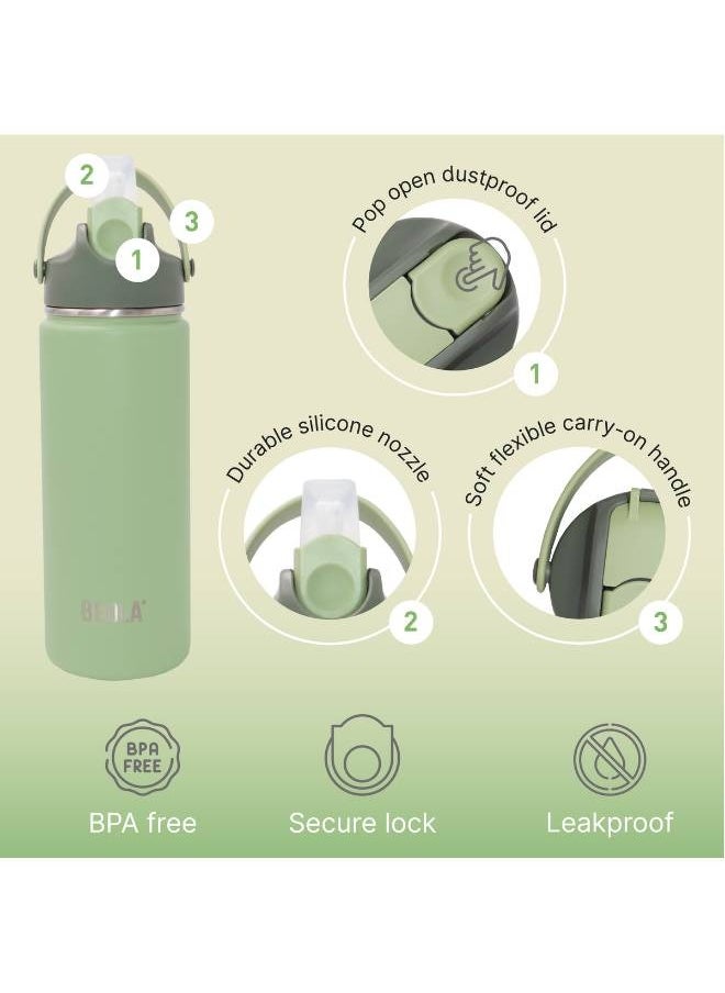 BEOLA - Insulated Water Bottle with Straw Lid and Wide Mouth - 550 ml, Forest Green - Image 1
