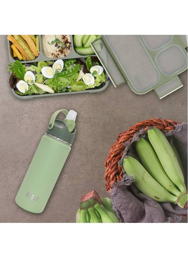 BEOLA - Insulated Water Bottle with Straw Lid and Wide Mouth - 550 ml, Forest Green - Image 1