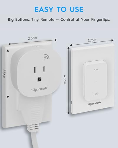 Syantek Remote Control Outlet 15A/1875W Removable Wall Mounted Remote Light Switch, Wireless Light Switch 200FT, Electrical Plug On Off Outlet Switch for Lamps, Fans, Christmas Lights, Programmed - Image 4