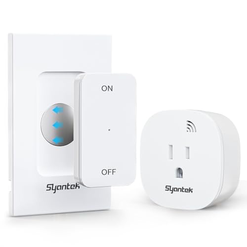 Syantek Remote Control Outlet 15A/1875W Removable Wall Mounted Remote Light Switch, Wireless Light Switch 200FT, Electrical Plug On Off Outlet Switch for Lamps, Fans, Christmas Lights, Programmed - Image 1