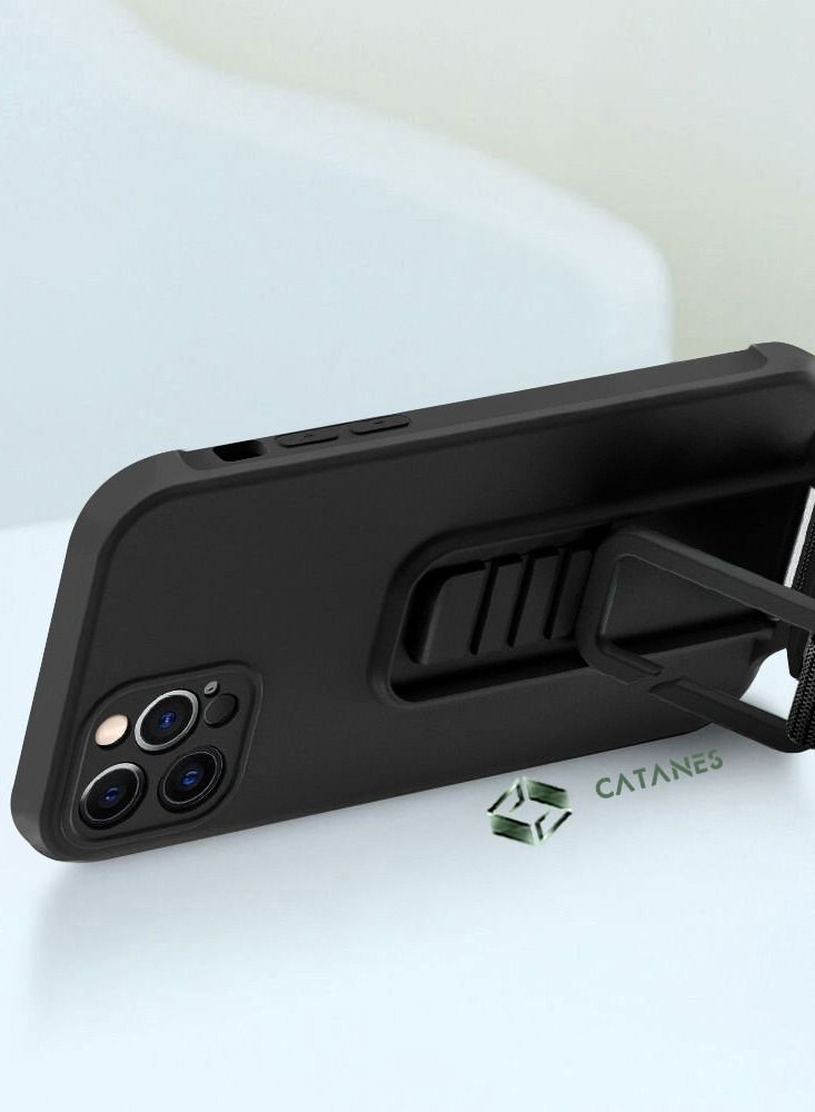 CATANES 2 Pack For iPhone 12 Pro Max Case Cover And Screen Protector With Strap And Adjustable Grip Case Black - Image 4