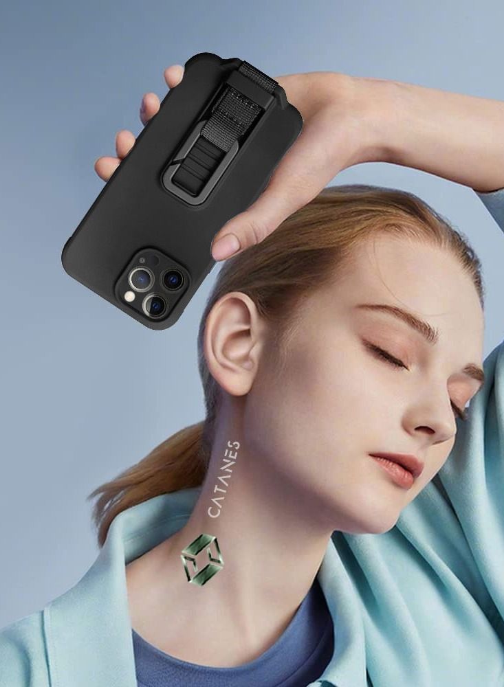 CATANES 2 Pack For iPhone 12 Pro Max Case Cover And Screen Protector With Strap And Adjustable Grip Case Black - Image 5