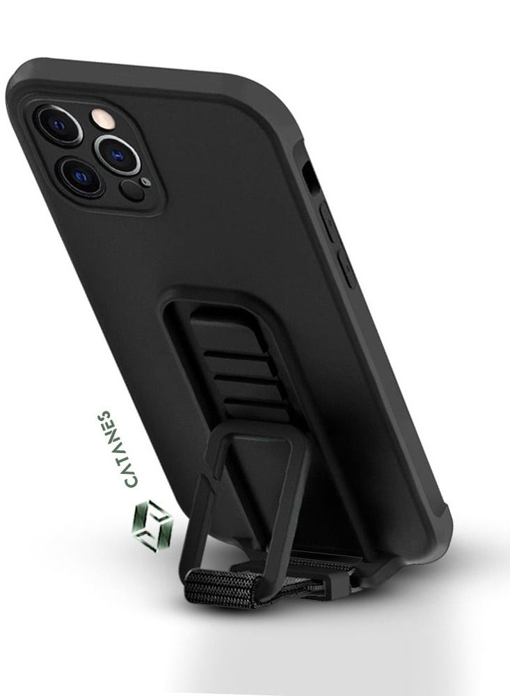 CATANES 2 Pack For iPhone 12 Pro Max Case Cover And Screen Protector With Strap And Adjustable Grip Case Black - Image 2