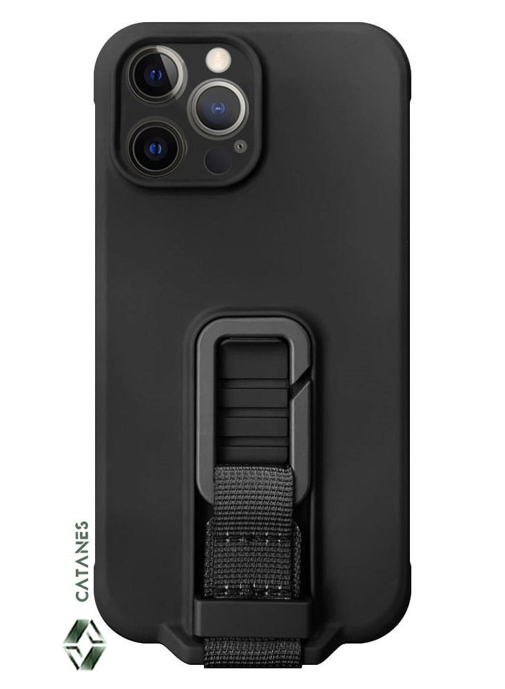 CATANES 2 Pack For iPhone 12 Pro Max Case Cover And Screen Protector With Strap And Adjustable Grip Case Black - Image 3
