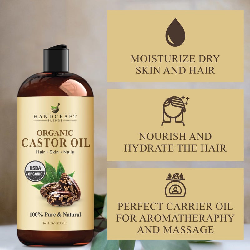 Handcraft Blends Organic Castor Oil 16 Fl Oz | 100% Pure and Natural | Premium Grade Carrier Oil | Hair, Eyelashes and Eyebrows | Hair and Body | Expeller-Pressed | Hexane-Free - Image 3