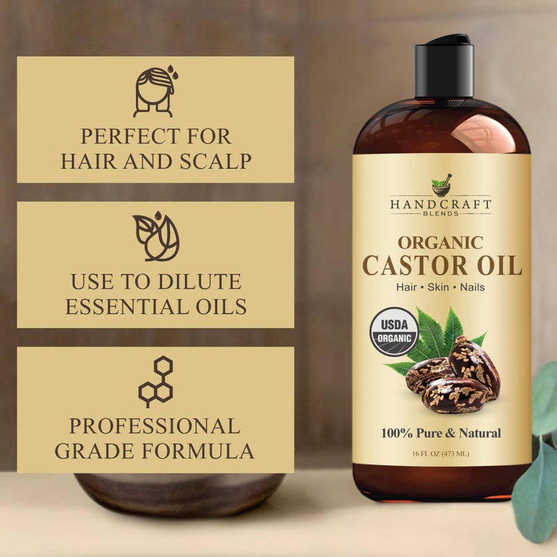 Handcraft Blends Organic Castor Oil 16 Fl Oz | 100% Pure and Natural | Premium Grade Carrier Oil | Hair, Eyelashes and Eyebrows | Hair and Body | Expeller-Pressed | Hexane-Free - Image 2