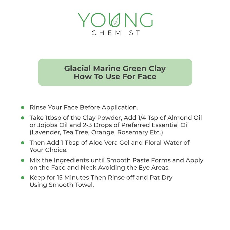 Young Chemists Glacial Marine Green ClayRaw Vegan and OrganicParaben freeGood for Body Face and Hair all Skin Type Powder Form Green 500 grams - Image 4