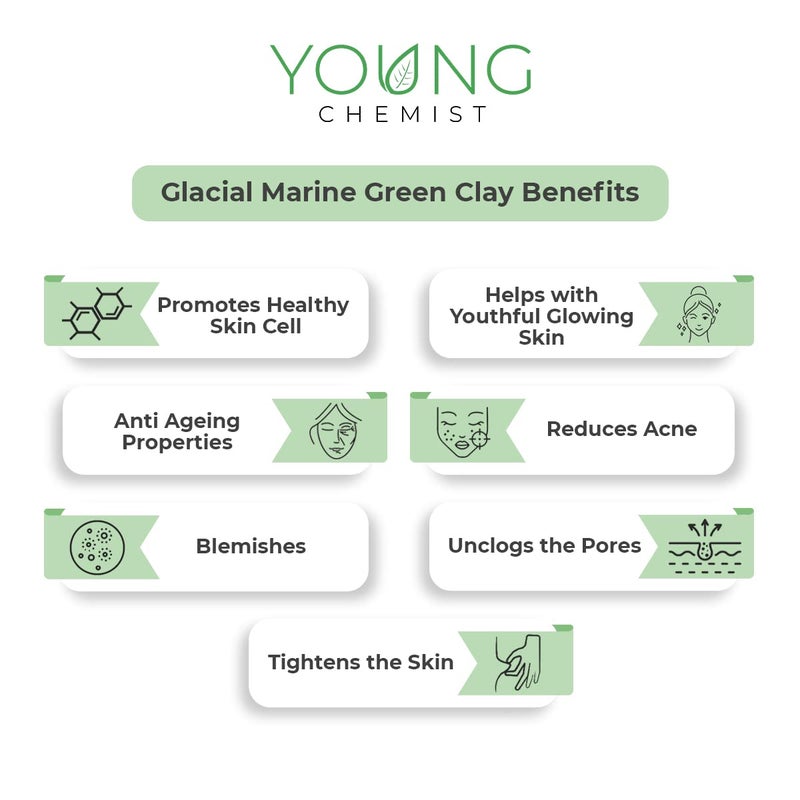 Young Chemists Glacial Marine Green ClayRaw Vegan and OrganicParaben freeGood for Body Face and Hair all Skin Type Powder Form Green 500 grams - Image 2