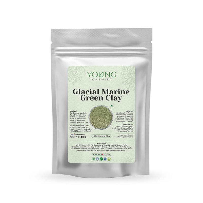 Young Chemists Glacial Marine Green ClayRaw Vegan and OrganicParaben freeGood for Body Face and Hair all Skin Type Powder Form Green 500 grams - Image 1