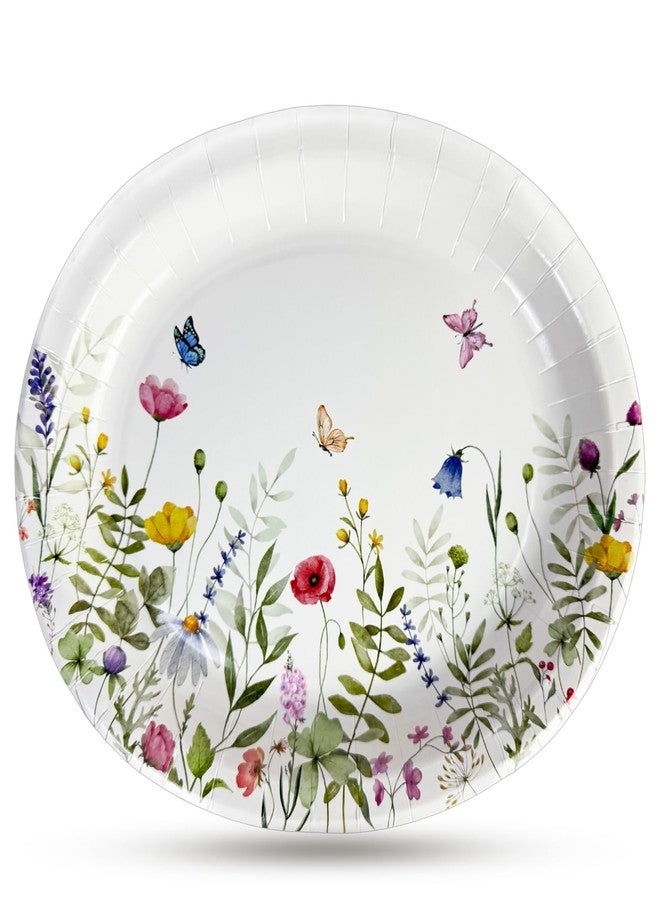 GFInYHM 50 Count WildFloral Oval Paper Plates, 10" x 12.5" Large Disposable Dinner Serving Platters Heavy Duty, for Wedding, Bridal/Baby Showers, Floral Easter Party Supplies - Image 1
