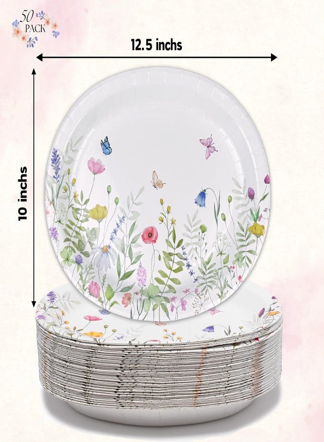 GFInYHM 50 Count WildFloral Oval Paper Plates, 10" x 12.5" Large Disposable Dinner Serving Platters Heavy Duty, for Wedding, Bridal/Baby Showers, Floral Easter Party Supplies - Image 2