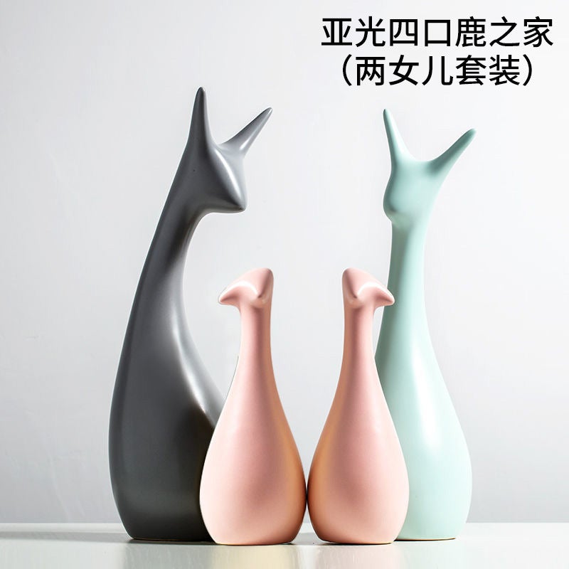 Honghe Living Room Decorations, Home Sideboard, Wine Cabinet Decorations, Ceramic Crafts, Small Gifts, Blue And White Porcelain Deer Ornaments - Image 1