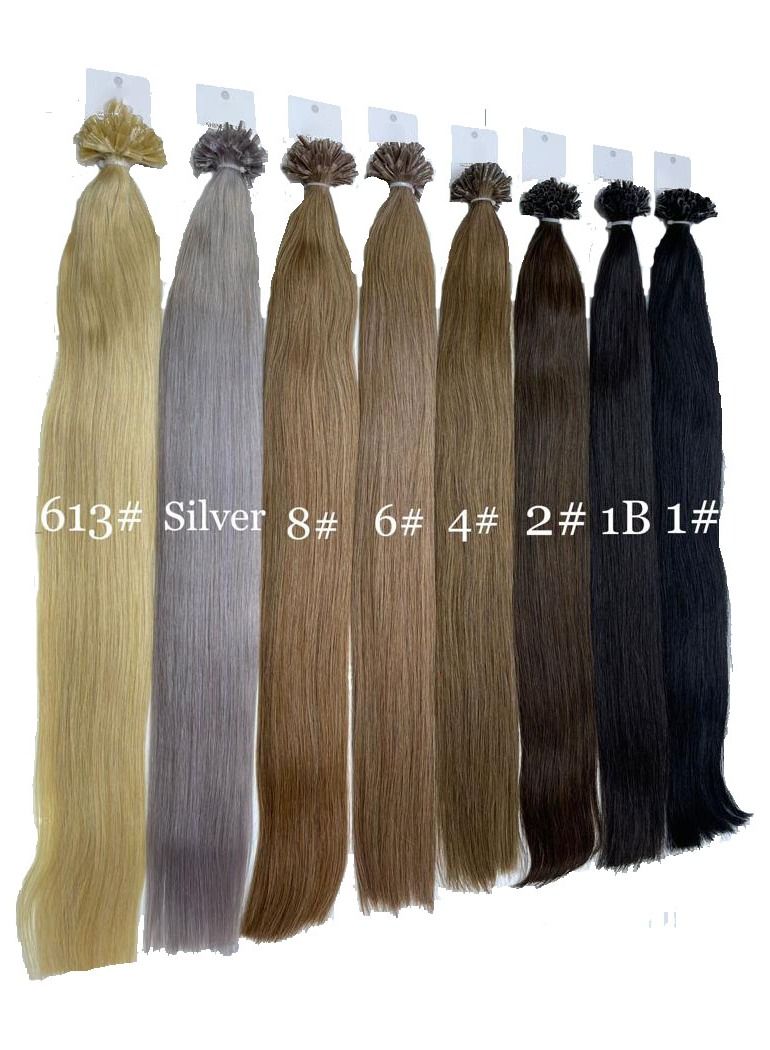 Estelle U Tip Hair Extensions Human Hair 24 Inch Extensions with Natural Hair 100Strands Keratin Bond Hair Extensions Soft Long Lasting Anti Tangle Color No Silver - Image 1