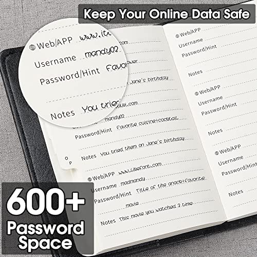 WEMATE Password Book with Lock, Password Book with Alphabetical Tabs 600+ Password Spaces, Password Logbook, Password Keeper for Computer 4.33 X 6.18 Inch Black - Image 5
