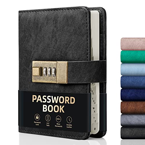 WEMATE Password Book with Lock, Password Book with Alphabetical Tabs 600+ Password Spaces, Password Logbook, Password Keeper for Computer 4.33 X 6.18 Inch Black - Image 1