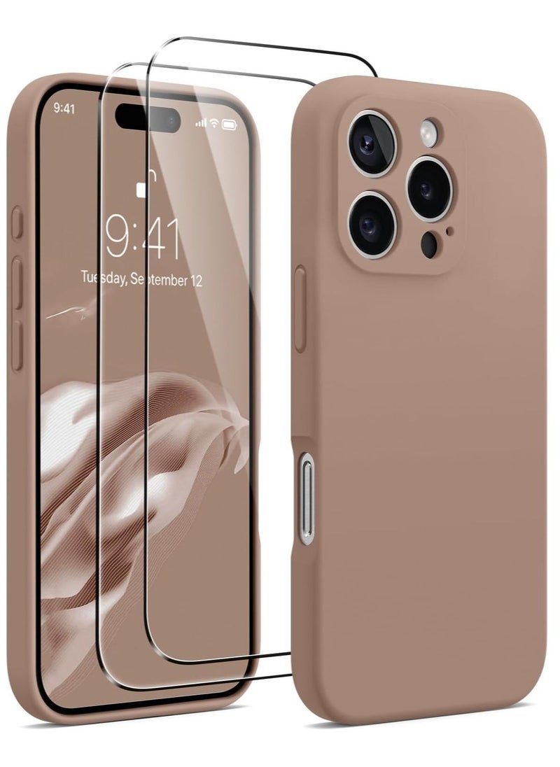 BGM "Light Brown Silicone Case for iPhone 16 Pro Max – Camera Protection, MagSafe Compatible, Anti-Scratch Microfiber Lining, and 2 Screen Protectors Included" 