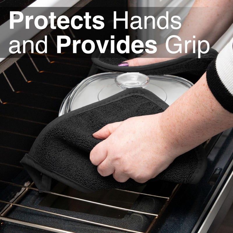 RITZ Terry Potholder & Hot Pad: Unparalleled Heat Resistant, Durable 100% Cotton â€“ Ergonomically Designed for Optimal Grip â€“ Easy-Care Machine Washable â€“ 2-Pack, Black - Image 5